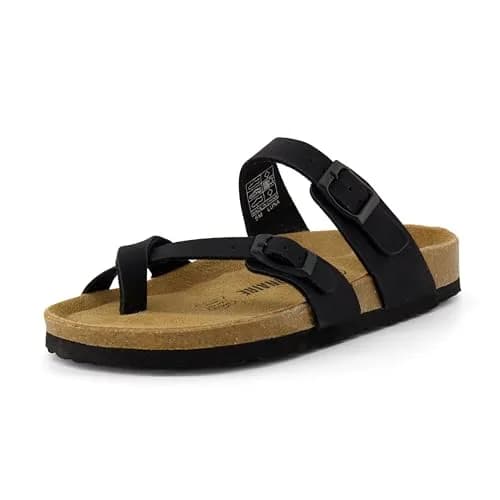 CUSHIONAIRE Luna Cork Footbed Sandals for Women with Crossover Straps, Black 7.5 | Supportive, Breathable & Stylish thumbnail 9