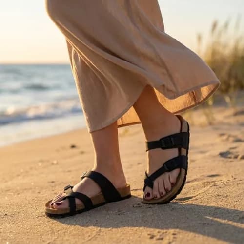 CUSHIONAIRE Luna Cork Footbed Sandals for Women with Crossover Straps, Black 7.5 | Supportive, Breathable & Stylish thumbnail 3