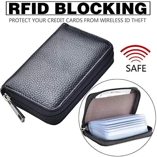 Easyoulife Genuine Leather Credit Card Holder Zipper Wallet 26 Card Slots | RFID Protected & Compact thumbnail 5