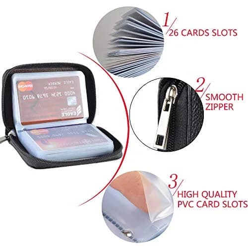 Easyoulife Genuine Leather Credit Card Holder Zipper Wallet 26 Card Slots | RFID Protected & Compact thumbnail 7