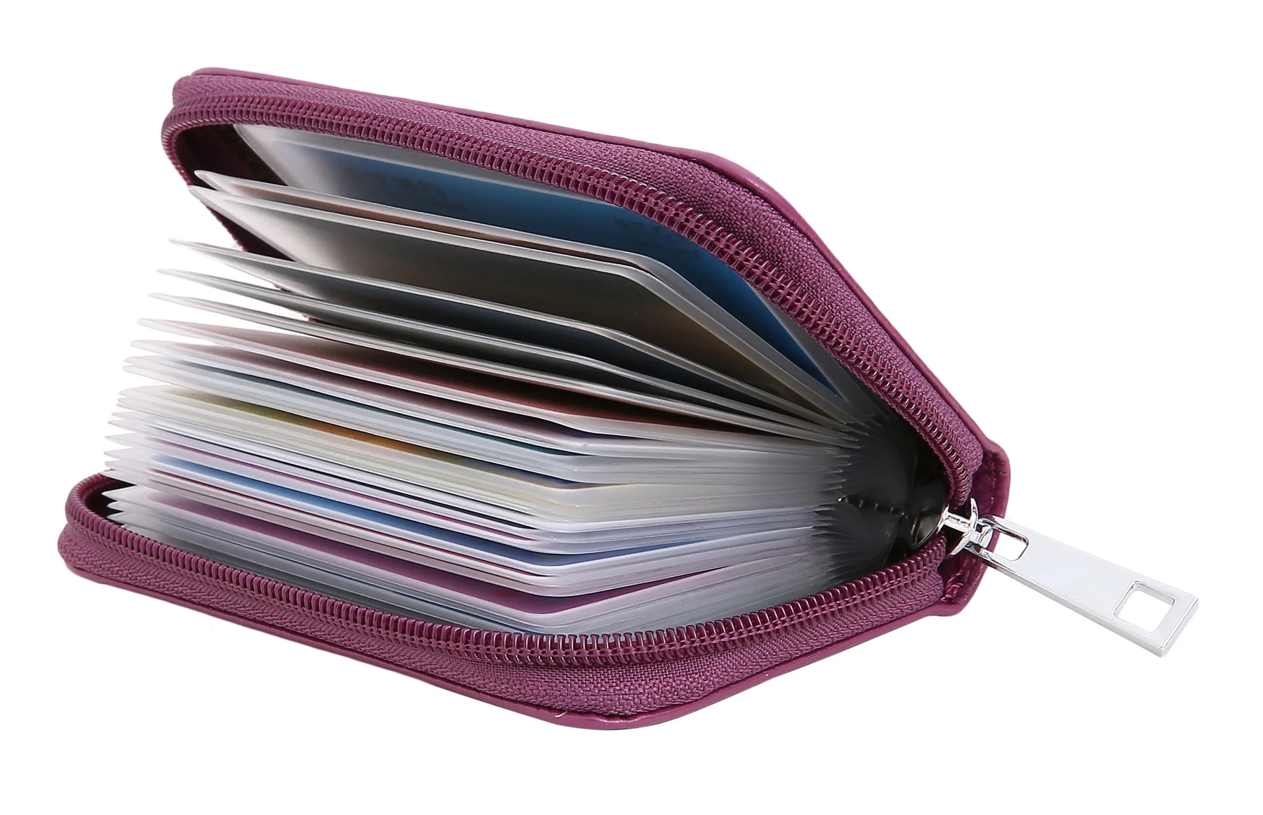 Easyoulife Genuine Leather Credit Card Holder Zipper Wallet With 26 Card Slots (Purple) | RFID Blocking