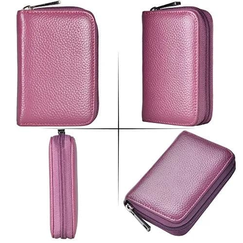Easyoulife Genuine Leather Credit Card Holder Zipper Wallet With 26 Card Slots (Purple) | RFID Blocking thumbnail 6