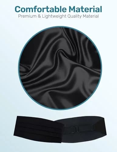 S.H. Churchill & Co. Men's Adjustable 4-Pleat Satin Cummerbund Black | Fits Waists Up to 48 Inches thumbnail 5