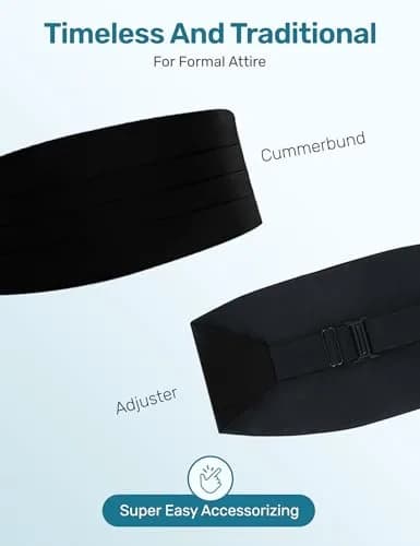 S.H. Churchill & Co. Men's Adjustable 4-Pleat Satin Cummerbund Black | Fits Waists Up to 48 Inches thumbnail 6
