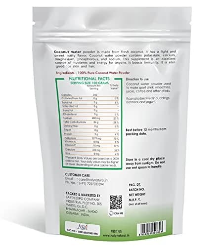 Holy Natural Coconut Water Powder 17.63 oz | 100% Natural, Vegetarian, Shelf Life 365 Days thumbnail 2