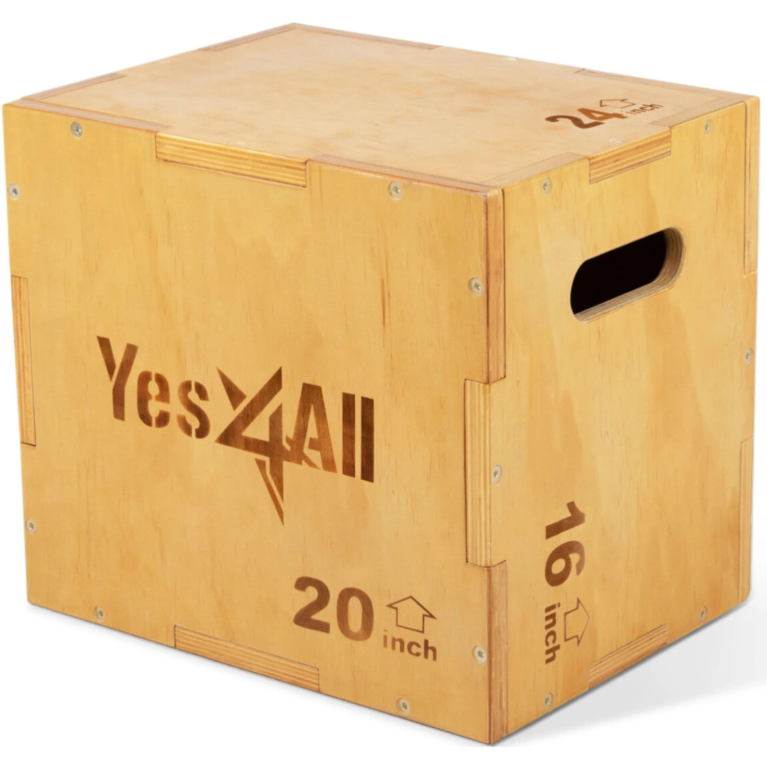 Yes4All 3-in-1 Wooden Plyo Box 16x20x24 inches | 450 lbs Capacity for Home Gym Workouts — A. Wood Basic