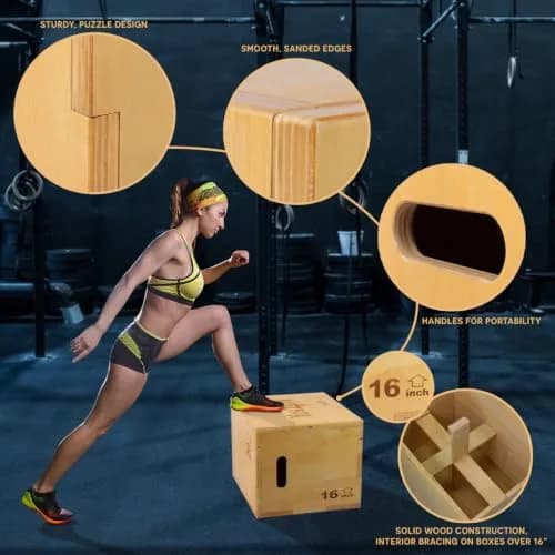 Yes4All 3-in-1 Wooden Plyo Box 450 lbs Capacity | 12, 14, 16 Inch Heights | Smooth Edges & Built-in Handles thumbnail 4