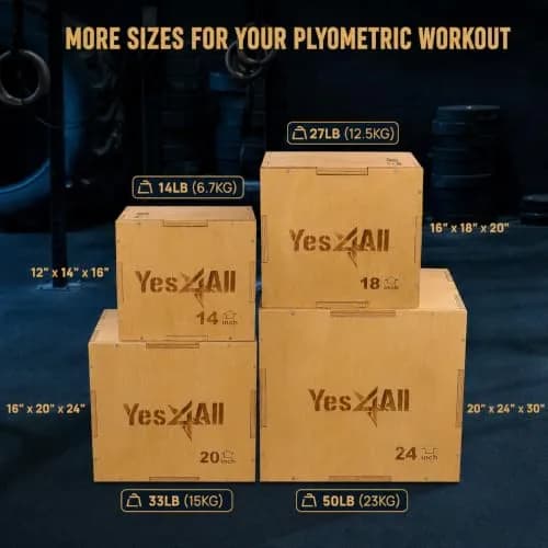 Yes4All 3-in-1 Wooden Plyo Box 450 lbs Capacity | 12, 14, 16 Inch Heights | Smooth Edges & Built-in Handles thumbnail 5