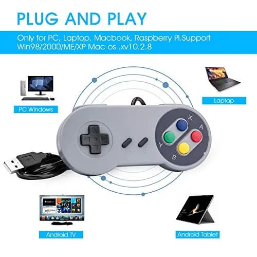 Rii Classic Retro USB Wired Game Controller for PC Gaming, Grey | 2 Pack, Compatible with Windows & Mac thumbnail 3