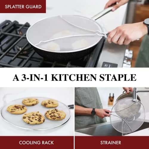 BergKoch 9.5 Inch Stainless Steel Splatter Screen | Heavy Duty Grease Guard for Frying Pans thumbnail 4