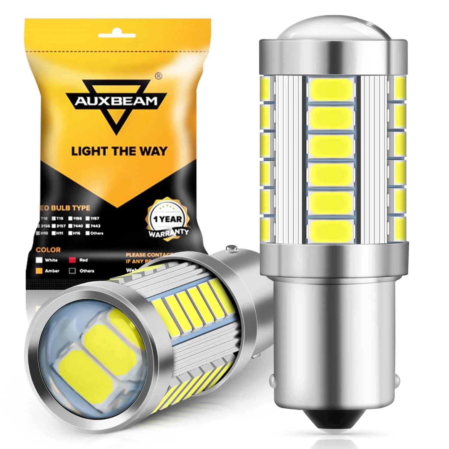 Auxbeam 7443 LED Turn Signal Bulbs 3500K Amber Yellow (Pack of 2) | 4000 Lumens Brightness — White