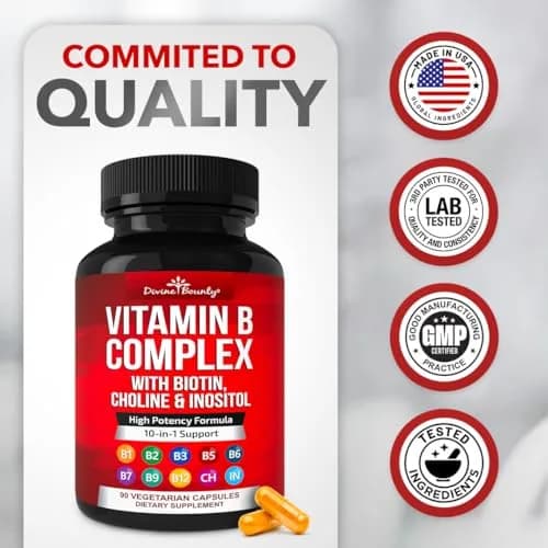 Divine Bounty Vitamin B Complex, 90 Capsules | All B Vitamins in One Potent Capsule thumbnail 7