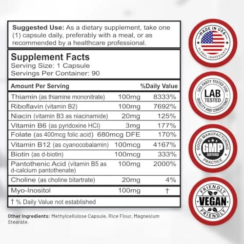 Divine Bounty Vitamin B Complex, 90 Capsules | All B Vitamins in One Potent Capsule thumbnail 2