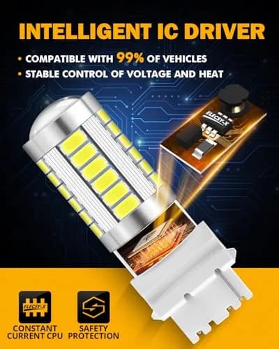 Auxbeam 3156 LED Bulbs White 6500K 4000 Lumens (Set of 2) | Plug & Play T25 P27W Replacement for Turn Signal Backup Lights thumbnail 6
