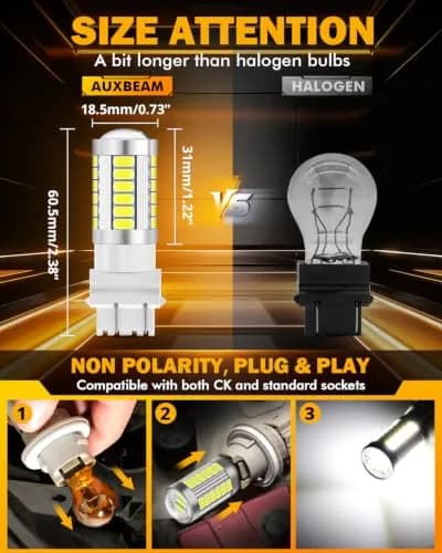 Auxbeam 3157 LED Bulbs White 4000 Lumens (Pack of 2) | Brighter Backup & Reverse Lights thumbnail 2