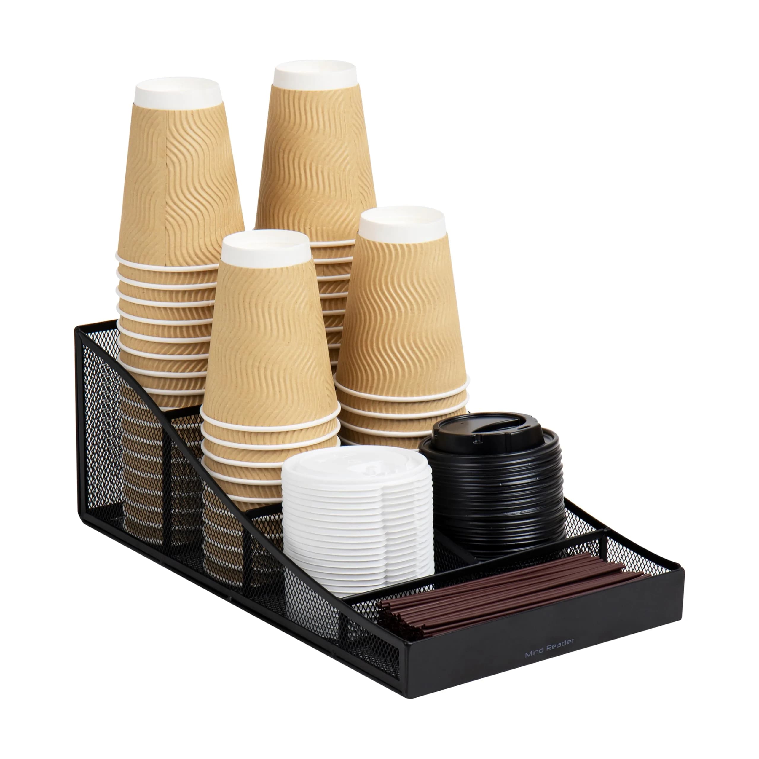 Mind Reader Countertop Organizer, 7-Compartment Metal Mesh Caddy for Breakroom Supplies | Black