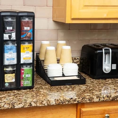 Mind Reader Countertop Organizer, 7-Compartment Metal Mesh Caddy for Breakroom Supplies | Black thumbnail 6
