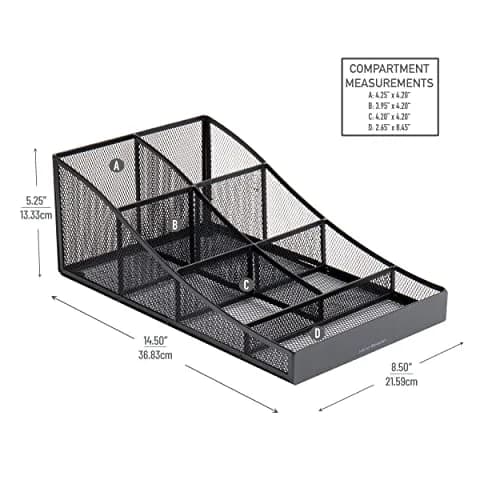 Mind Reader Countertop Organizer, 7-Compartment Metal Mesh Caddy for Breakroom Supplies | Black thumbnail 3