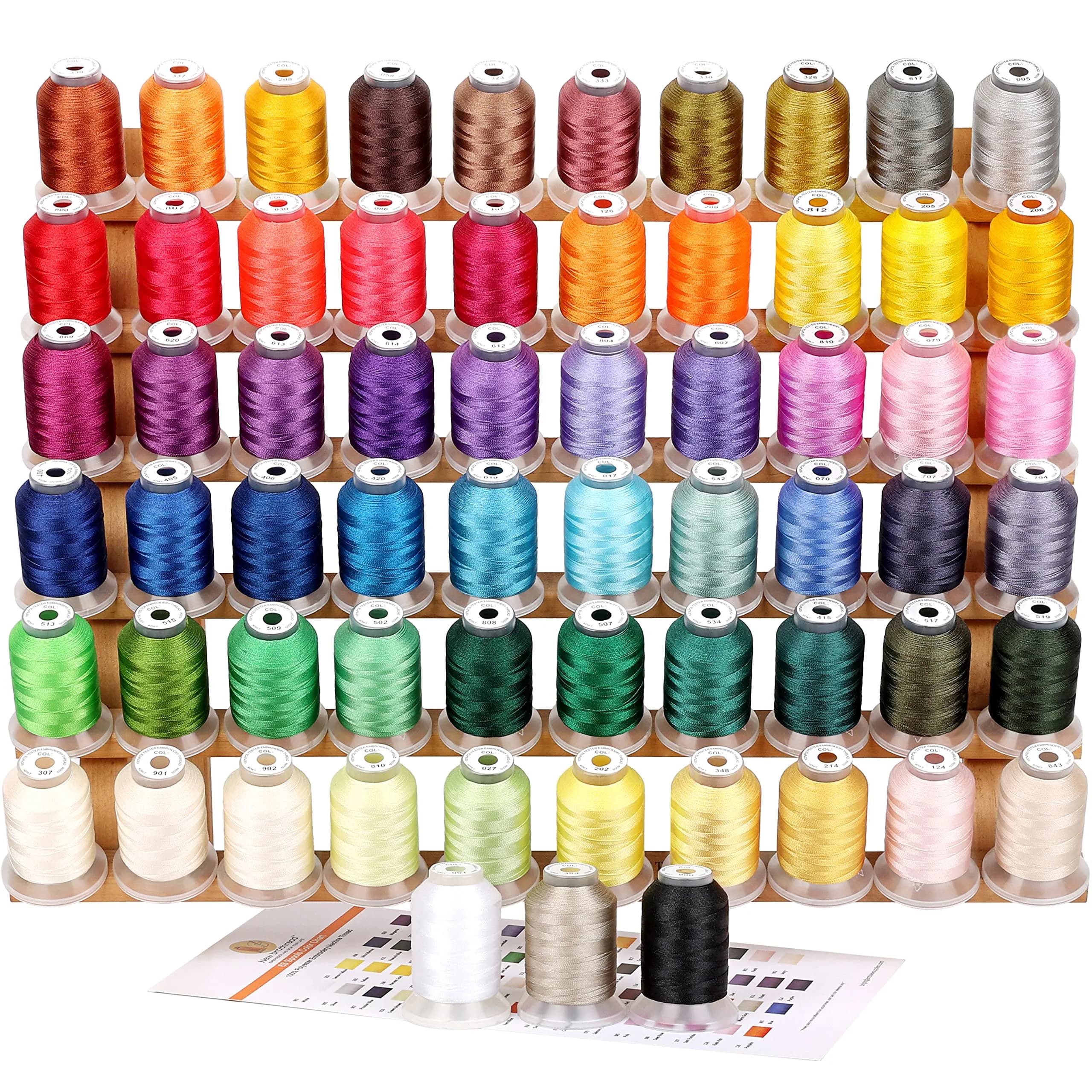 New brothread 63 Spools Polyester Machine Embroidery Thread Kit 500m Each | Assorted Bright Colors for All Embroidery Machines - main product image