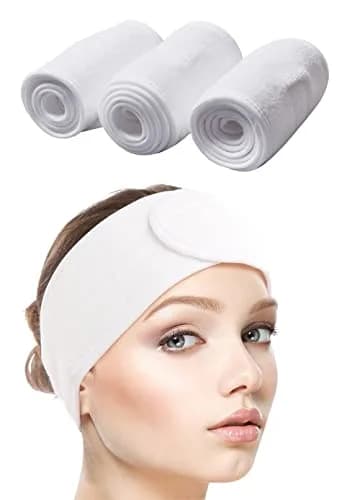 SINLAND Adjustable Microfiber Facial Headband 3 Pack White | Soft & Washable for Spa & Makeup thumbnail 1