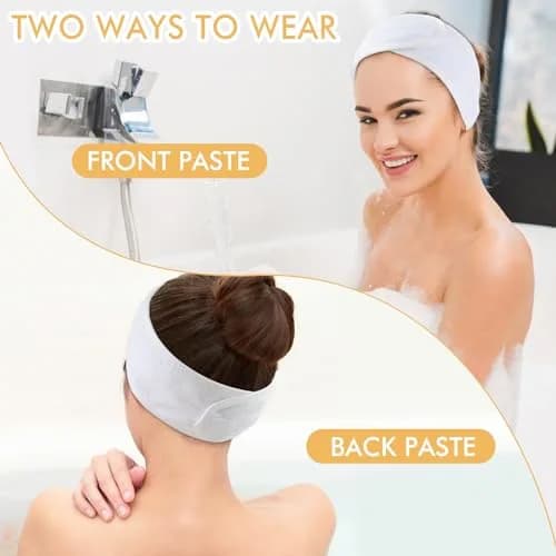 SINLAND Adjustable Microfiber Facial Headband 3 Pack White | Soft & Washable for Spa & Makeup thumbnail 2