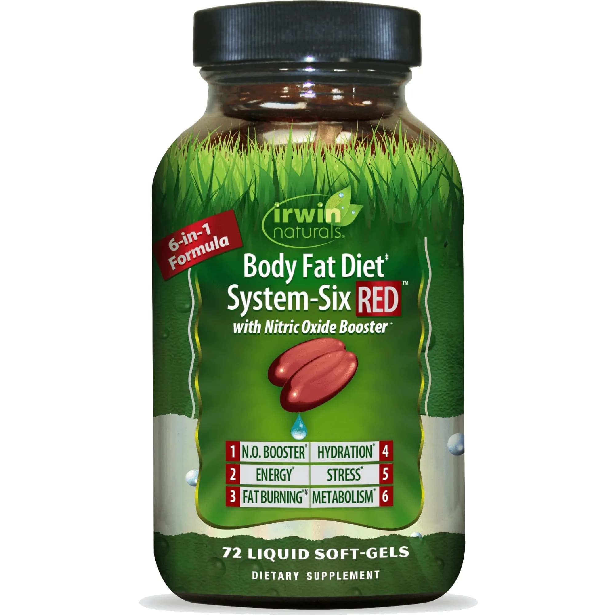 Irwin Naturals Body Fat Diet System-Six RED Nitric Oxide Booster 72 Liquid Soft-Gels | Supports Fat Burning & Energy - main product image