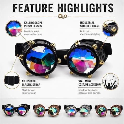 Lelinta Kaleidoscope Spiked Goggles with Adjustable Straps | Impact-Resistant Costume Eyewear for Women thumbnail 8