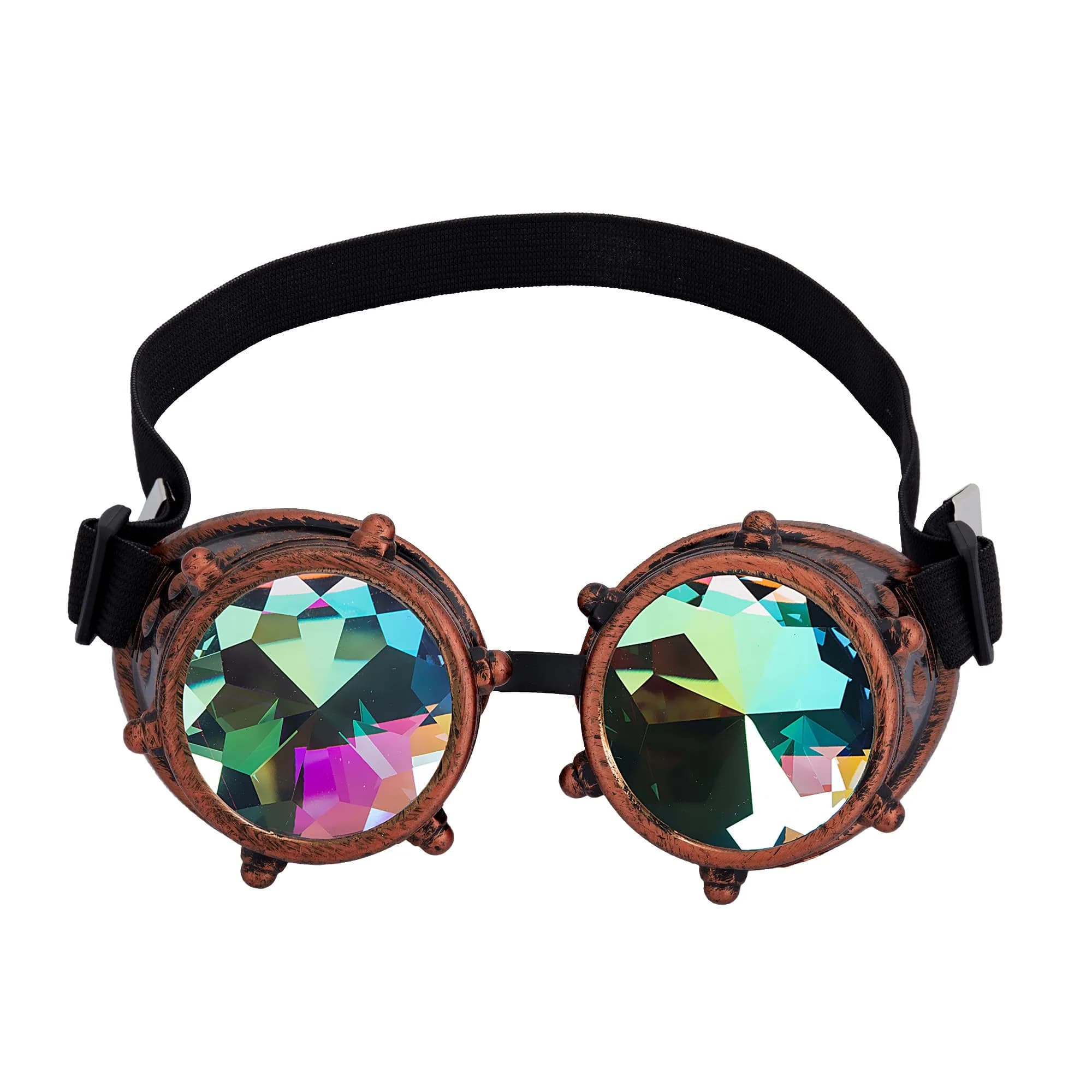 Lelinta Kaleidoscope Spiked Goggles with Adjustable Straps | Blue-Purple Spike — Red Copper With Screws