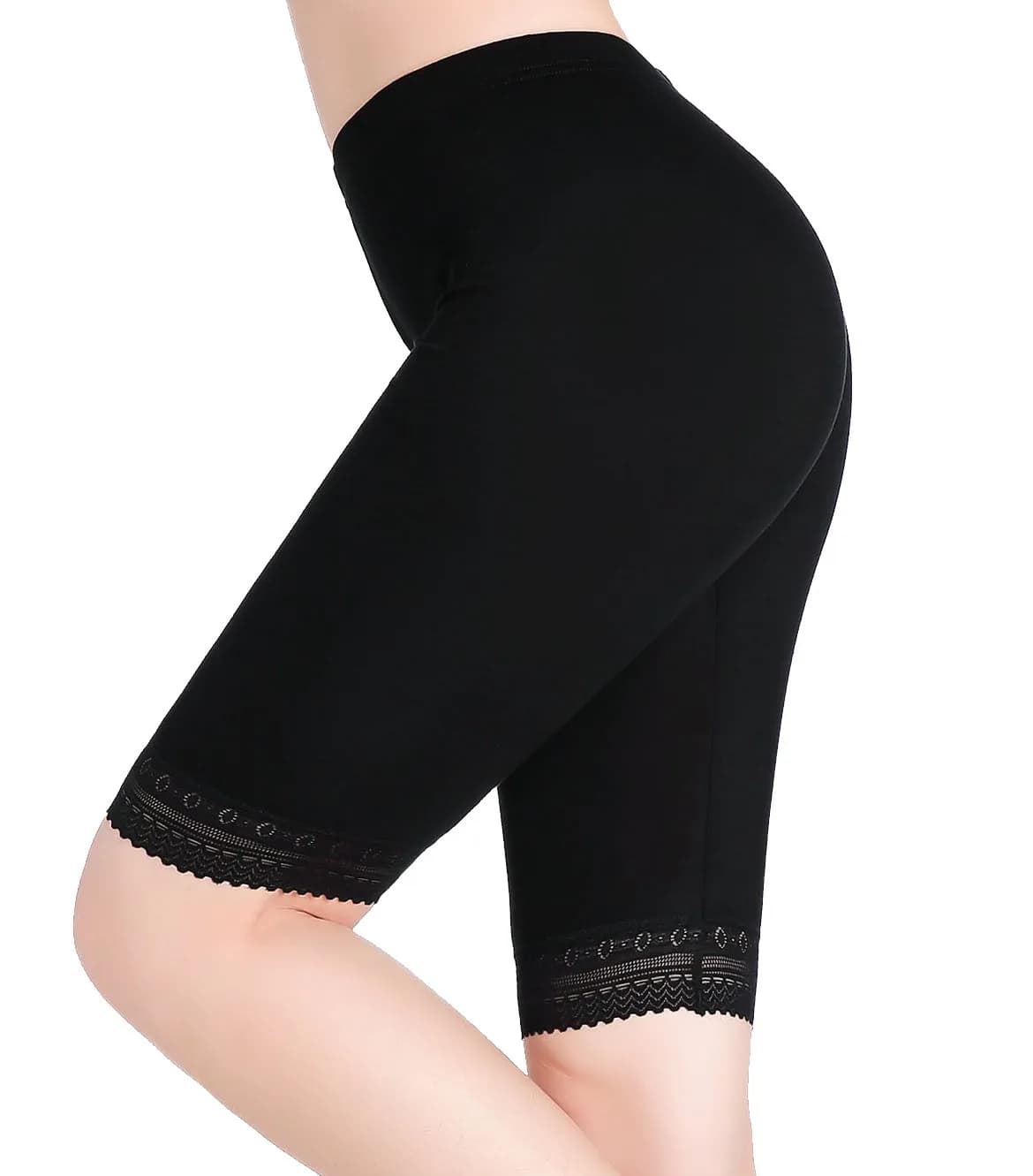 CnlanRow Womens Under Skirt Pants Soft Ultra Stretch Lace Trim Knee Length Leggings Fitness Sport Shorts Medium | Breathable, Lightweight & Perfect Fit