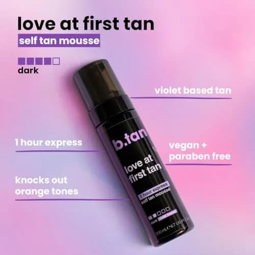 B.TAN Violet Self Tanner Mousse 200ml (6.7 Fl Oz) | Color Correcting Fake Tan Foam thumbnail 3