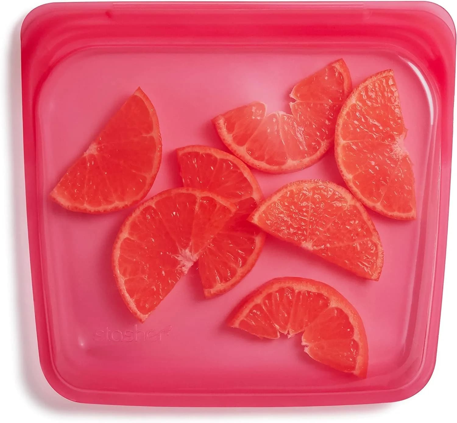 Stasher Premium Reusable Silicone Stand-Up Mini Bag 237ml (8 fl oz) | Leak-Free Pinch-Loc Seal for Food Storage — Raspberry