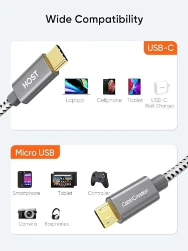 CableCreation Short Braided USB C to Micro USB Cable 0.2M (0.65 FT) | 480Mbps Data Transfer thumbnail 3