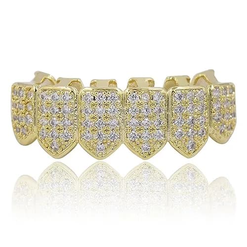 TOPGRILLZ Vampire Fangs Grillz for Teeth - 18K Gold Plated CZ Bottom Grillz with Molding Bars | 6 Teeth thumbnail 1