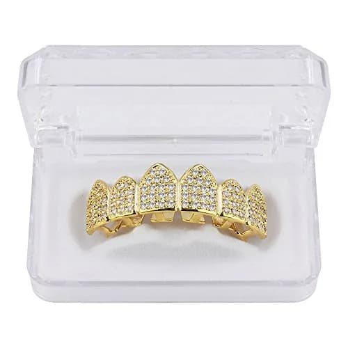 TOPGRILLZ Vampire Fangs Grillz for Teeth - 18K Gold Plated CZ Bottom Grillz with Molding Bars | 6 Teeth thumbnail 3