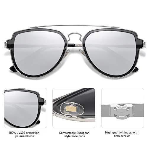 SOJOS Retro Polarized Double Bridge Sunglasses for Men Women SJ1051 | 63mm (2.48in) Lens Width thumbnail 3