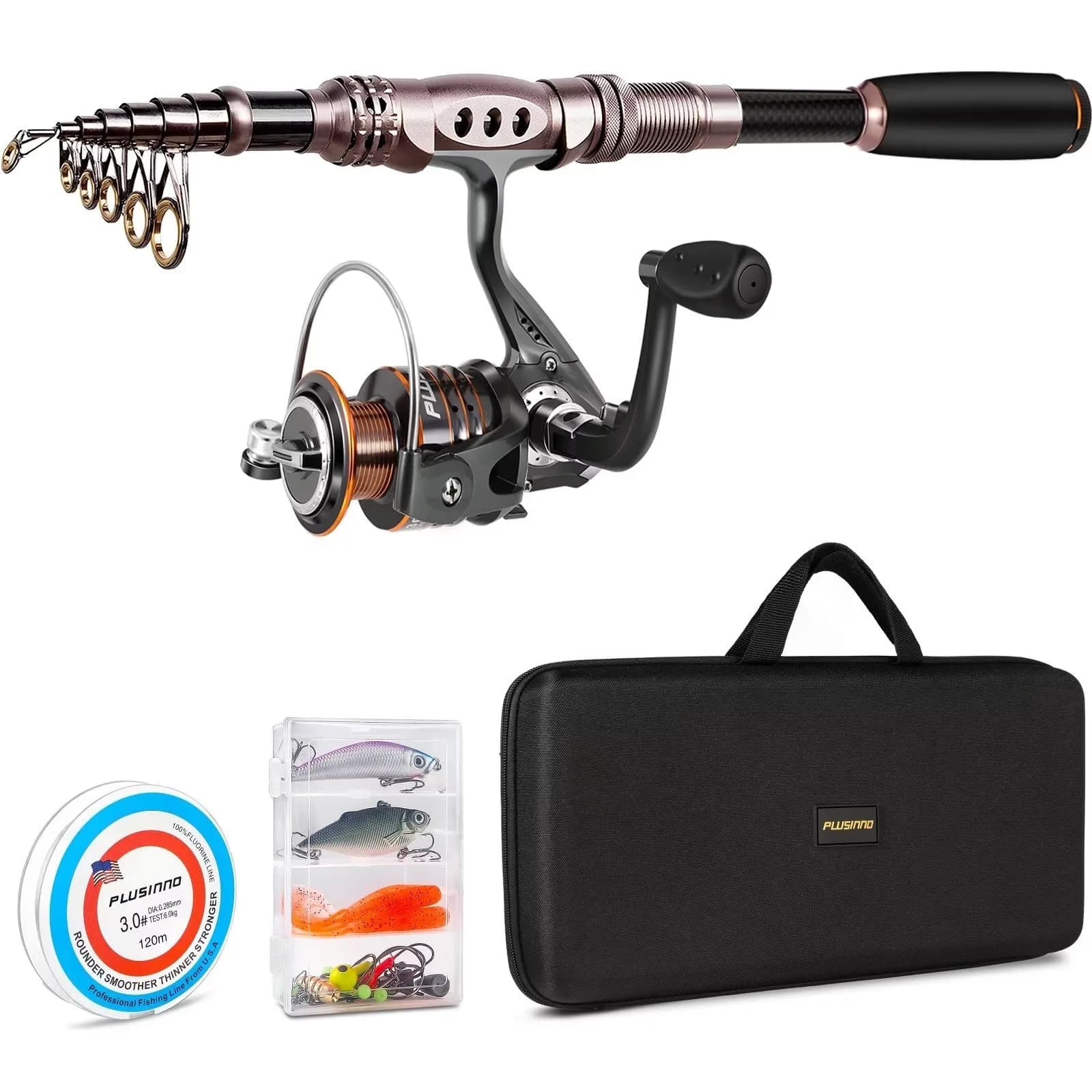 PLUSINNO Fishing Rod and Reel Combos 5.91Ft Carbon Fiber Telescopic | Sea & Freshwater Kit with Reel - main product image