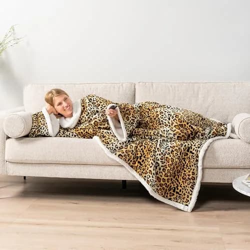 PAVILIA Wearable Blanket with Sleeves & Pocket for Women & Men | Soft Fleece Snuggle Throw with Sherpa Trim, Cozy Couch Robe, Gift Idea thumbnail 5
