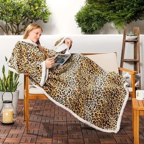PAVILIA Wearable Blanket with Sleeves & Pocket for Women & Men | Soft Fleece Snuggle Throw with Sherpa Trim, Cozy Couch Robe, Gift Idea thumbnail 6