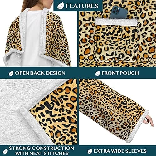PAVILIA Wearable Blanket with Sleeves & Pocket for Women & Men | Soft Fleece Snuggle Throw with Sherpa Trim, Cozy Couch Robe, Gift Idea thumbnail 3
