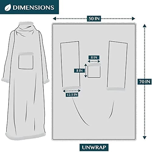 PAVILIA Wearable Blanket with Sleeves & Pocket for Women & Men, Soft Fleece Snuggle Throw with Sherpa Trim, Cozy TV Couch Robe, Black 178cm (70") | Keeps Hands Free for Work or Play thumbnail 7