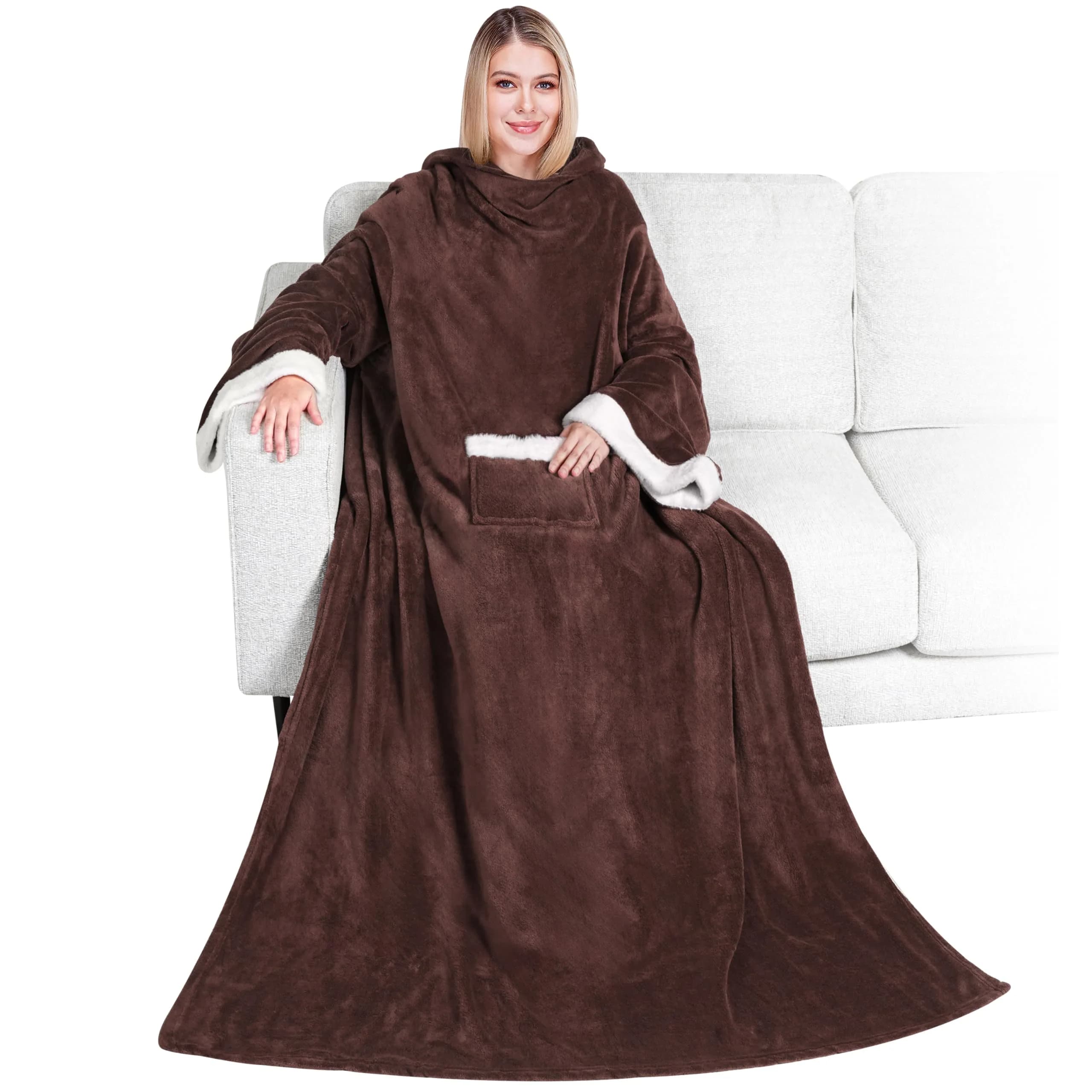 PAVILIA Wearable Blanket with Sleeves & Pocket | Cozy Fleece Snuggle Throw for Adults (70" x 50")