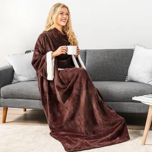 PAVILIA Wearable Blanket with Sleeves & Pocket | Cozy Fleece Snuggle Throw for Adults (70" x 50") thumbnail 7