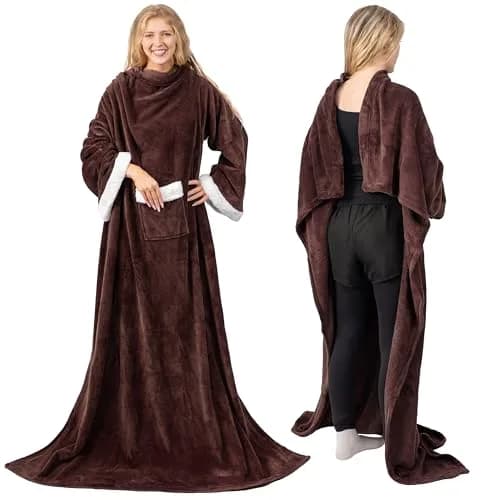 PAVILIA Wearable Blanket with Sleeves & Pocket | Cozy Fleece Snuggle Throw for Adults (70" x 50") thumbnail 3