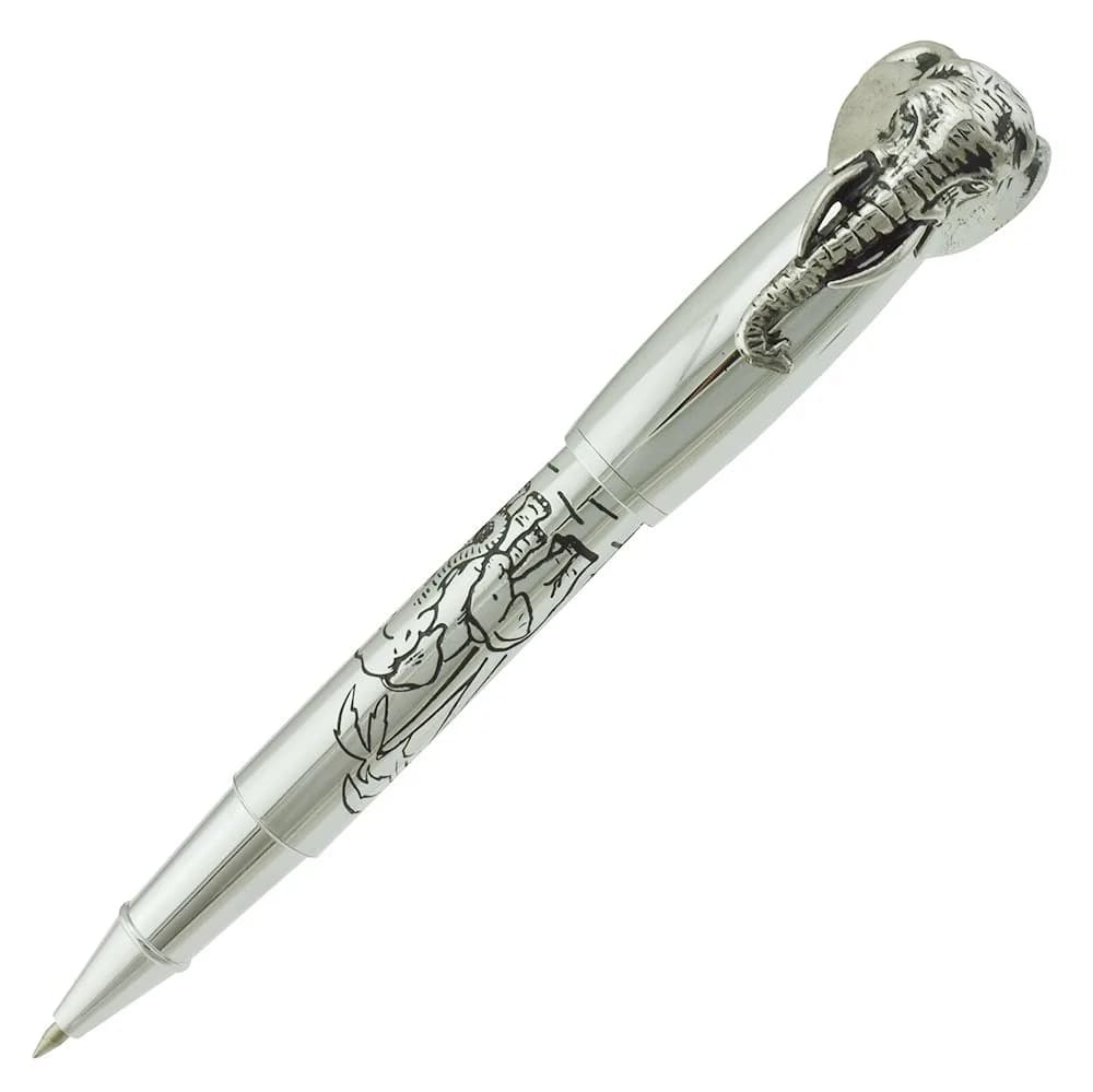 erofa Fuliwen Fountain Pen Medium Nib with Ink Refills Converter, Silver Stainless Steel Body Elephant Pattern Gift Pen 68 g (0.068 kg) | Smooth Writing Instrument — Silver