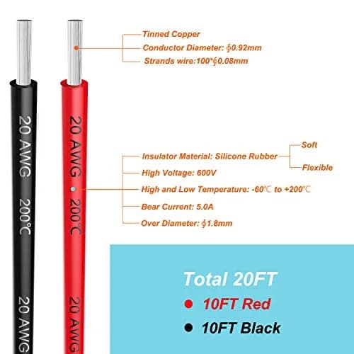 Haerkn 20awg Silicone Electrical Wire Cable 10ft Black & Red | High Temp, 600V, Tinned Copper thumbnail 2