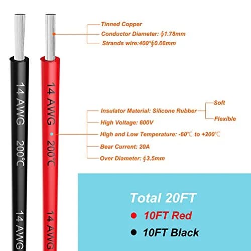 Haerkn 14awg Silicone Electrical Wire Cable 2 Colors 10ft Each | High Temp, 600V, 20A thumbnail 3