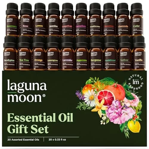 Lagunamoon Essential Oils Set, Top 20 Gift Set Oils for Diffusers, Humidifiers, Aromatherapy, Candle Making Scents, Cars & Home Products, Peppermint, Tea Tree, Lavender, Eucalyptus, Lemongrass (10mL) thumbnail 1