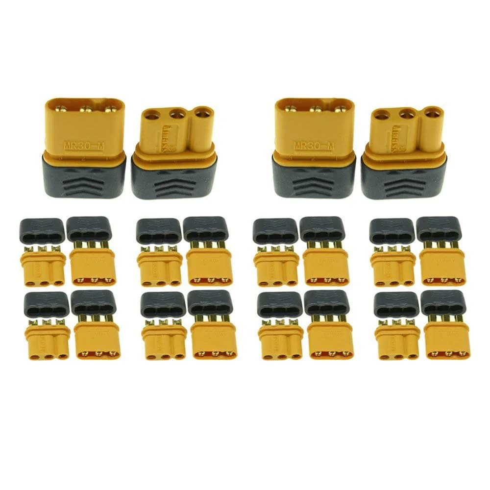 SoloGood 10 Pairs Amass MR30 Male Female Connector for RC Multicopter Airplane | Brass, Gold Plated, 30A