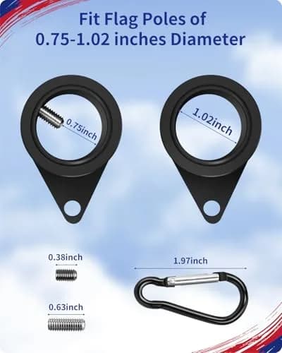Loretoy Black Aluminum Alloy Flag Pole Rings with Carabiner, 1-inch Diameter, 2-Pack | Anti-Wrap Spinning Design for Outdoor Flags thumbnail 2
