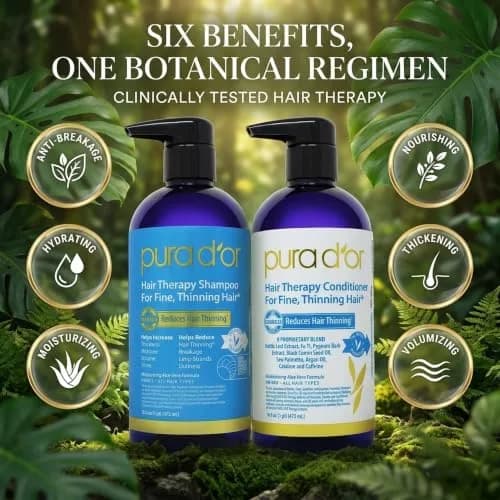 PURA D'OR Hair Thinning Therapy Biotin Shampoo & Conditioner Set 16 Fl Oz (Pack of 2) | Clinically Tested for Volume & Strength thumbnail 3
